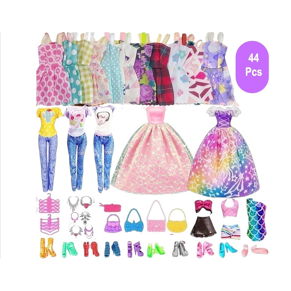 44pc Doll Clothes Barbie Style Clothing Outfits for 11.5" Fashion Doll Dress Lot